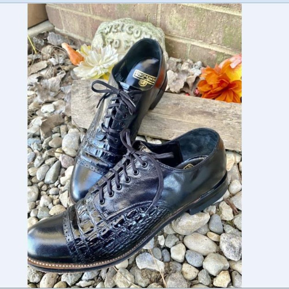 Stacy Adams Mens Vintage Size 9.5 D Black Lace Up Cap Toe Leather Dress Shoes - Picture 3 of 8